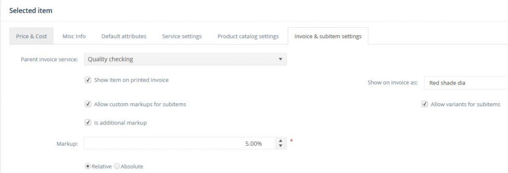 Invoice settings tab
