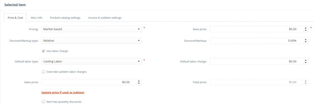 Price & Cost tab