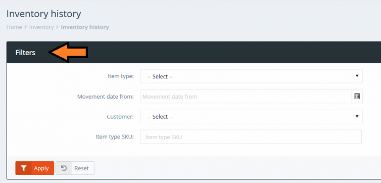 Inventory history - Filters