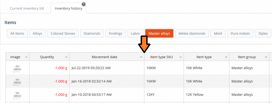Inventory history - resize column