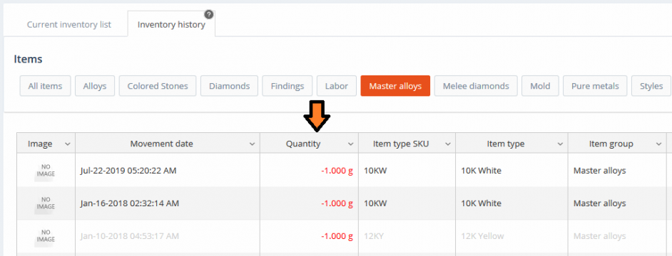 Inventory history - move column (finished)