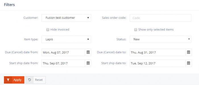 Sales order conversion filters
