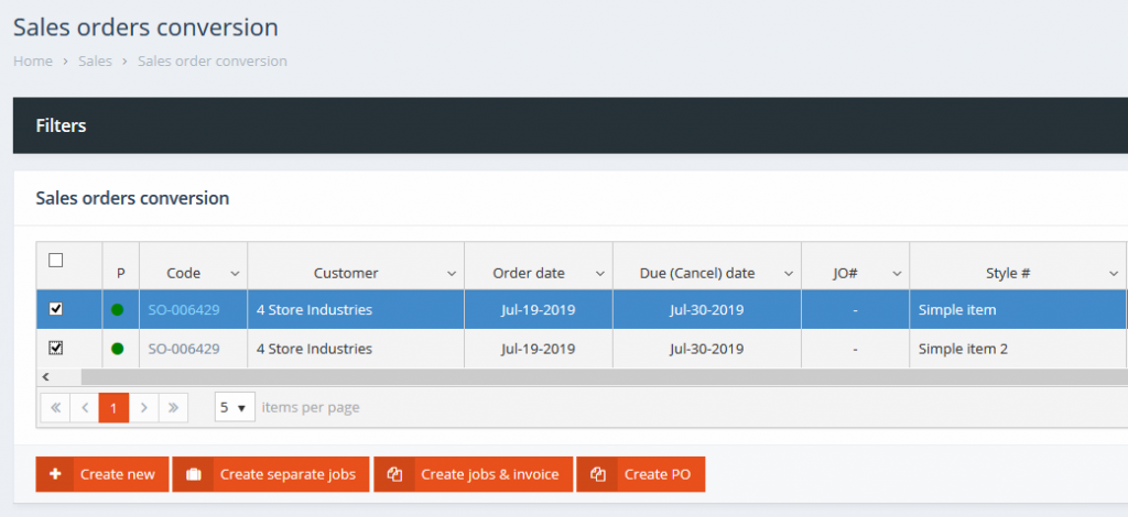 Sales orders management