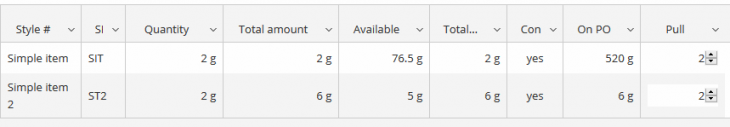 Specifying the Pull quantities that will be subtracted from the inventory and placed on the invoice