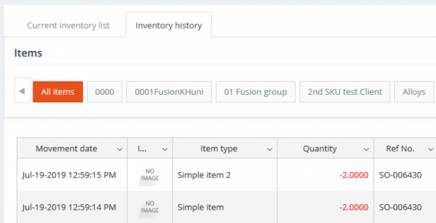 Inventory movements generated by the invoice