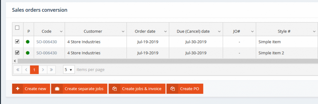 Sales order items to be converted and invoiced